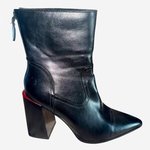 Torgeis New York Leather Sleek Black Heeled Boots with Modern Chunky Block Heel!
